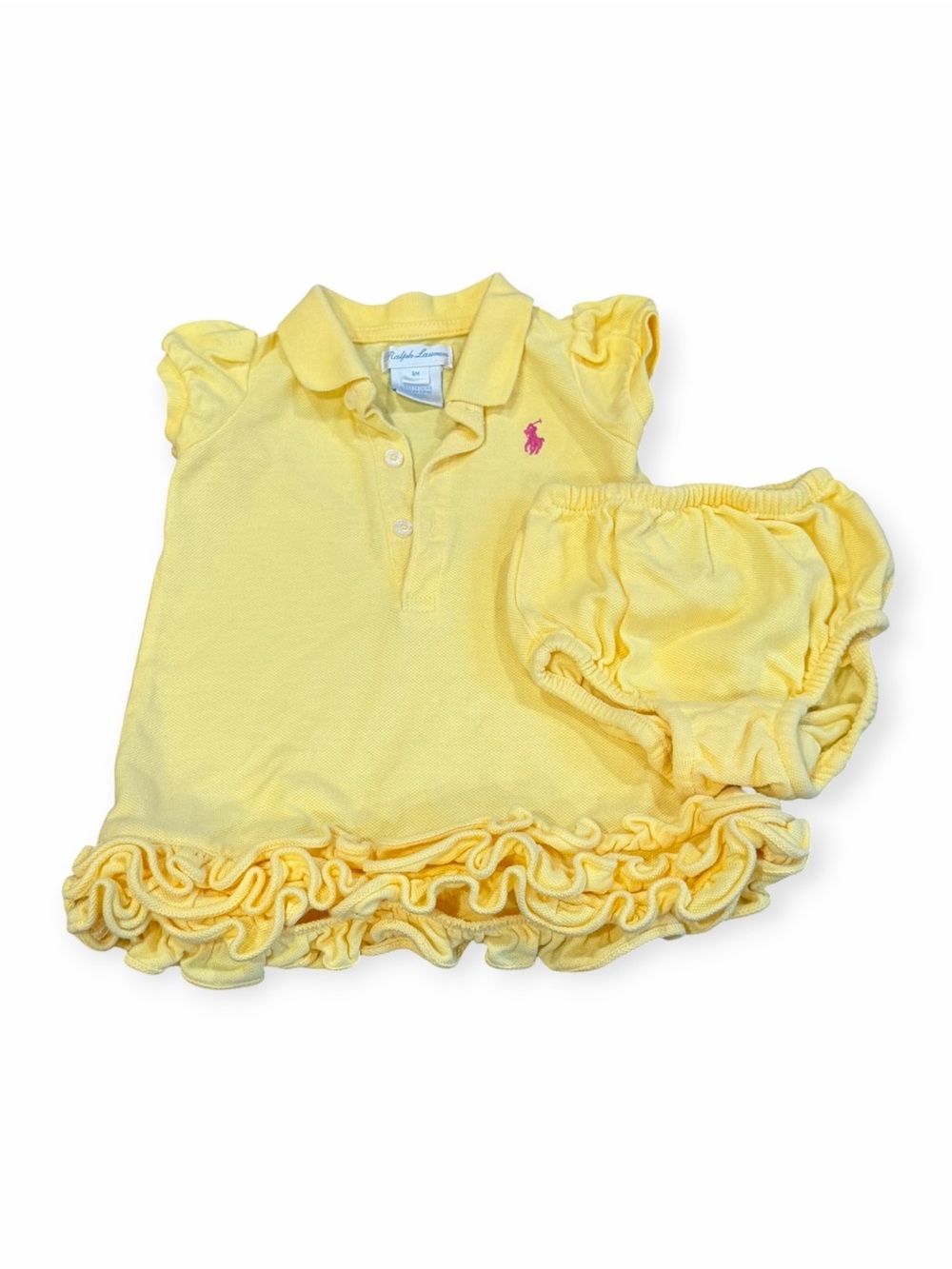 Ralph Lauren Yellow Ruffle Polo Dress with Bloomers, Size 6 months